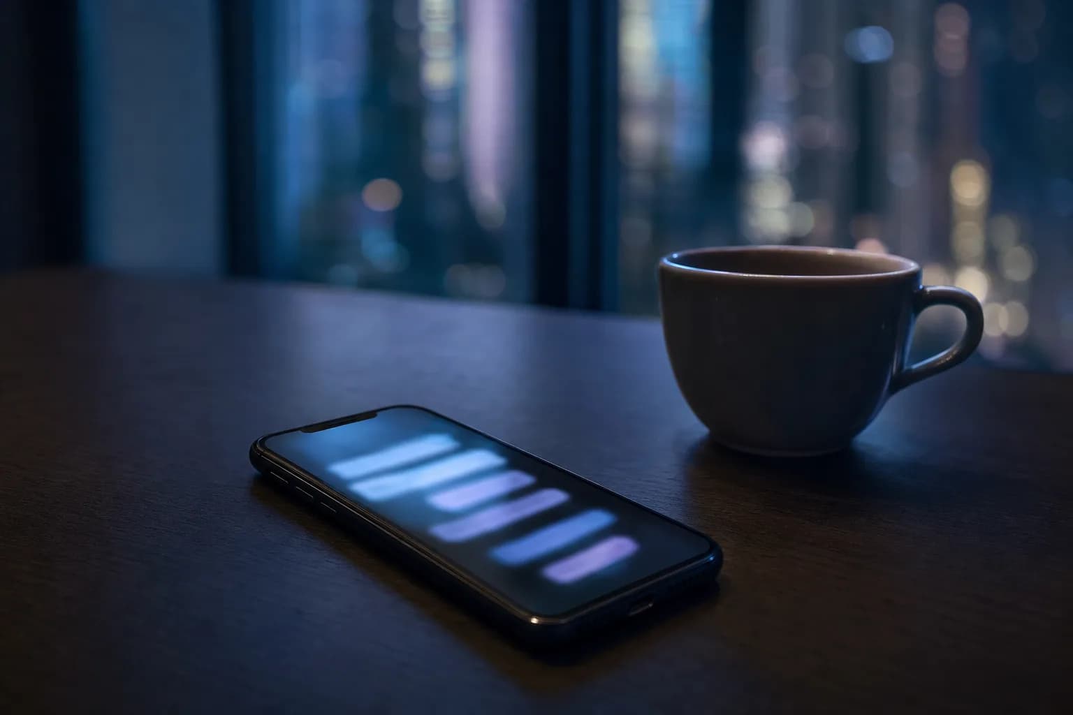 Celular sobre a mesa com uma conversa de suporte à noite